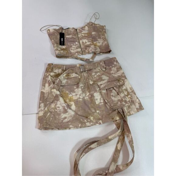 Fashion Nova Mini Skirt Set XL On the Look Out Taupe y2k Camo New Strappy - Picture 13 of 16